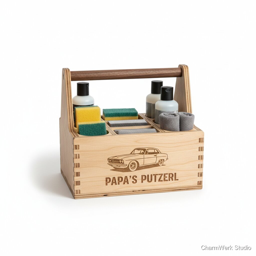 CNC-gefräster „Papa’s Putzerl“-Autopflege-Organizer