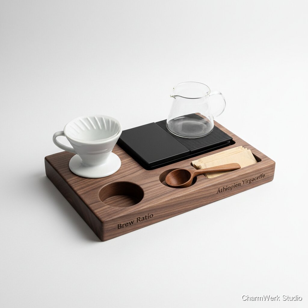 CNC-gefräster Kaffeefilter- & Waage-Stand für Pour-Over