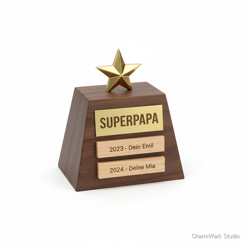 CNC-gefräster „Superpapa“-Trophäensockel mit wechselbarer Plakette