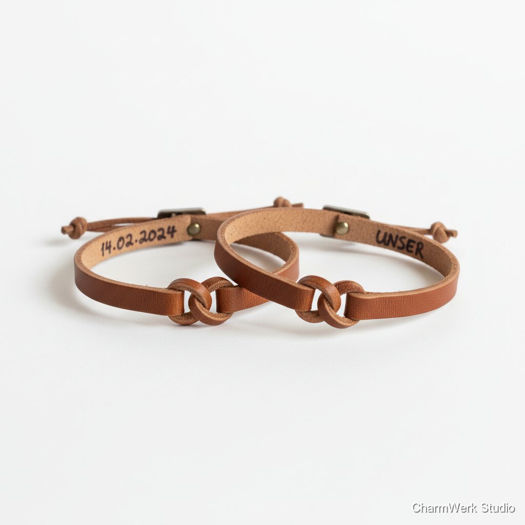 Paar-Armbänder aus Leder mit Knotenherz