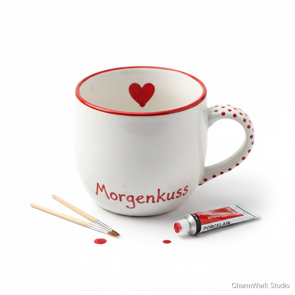 Handbemalte Tasse als „Morgenkuss“-Becher
