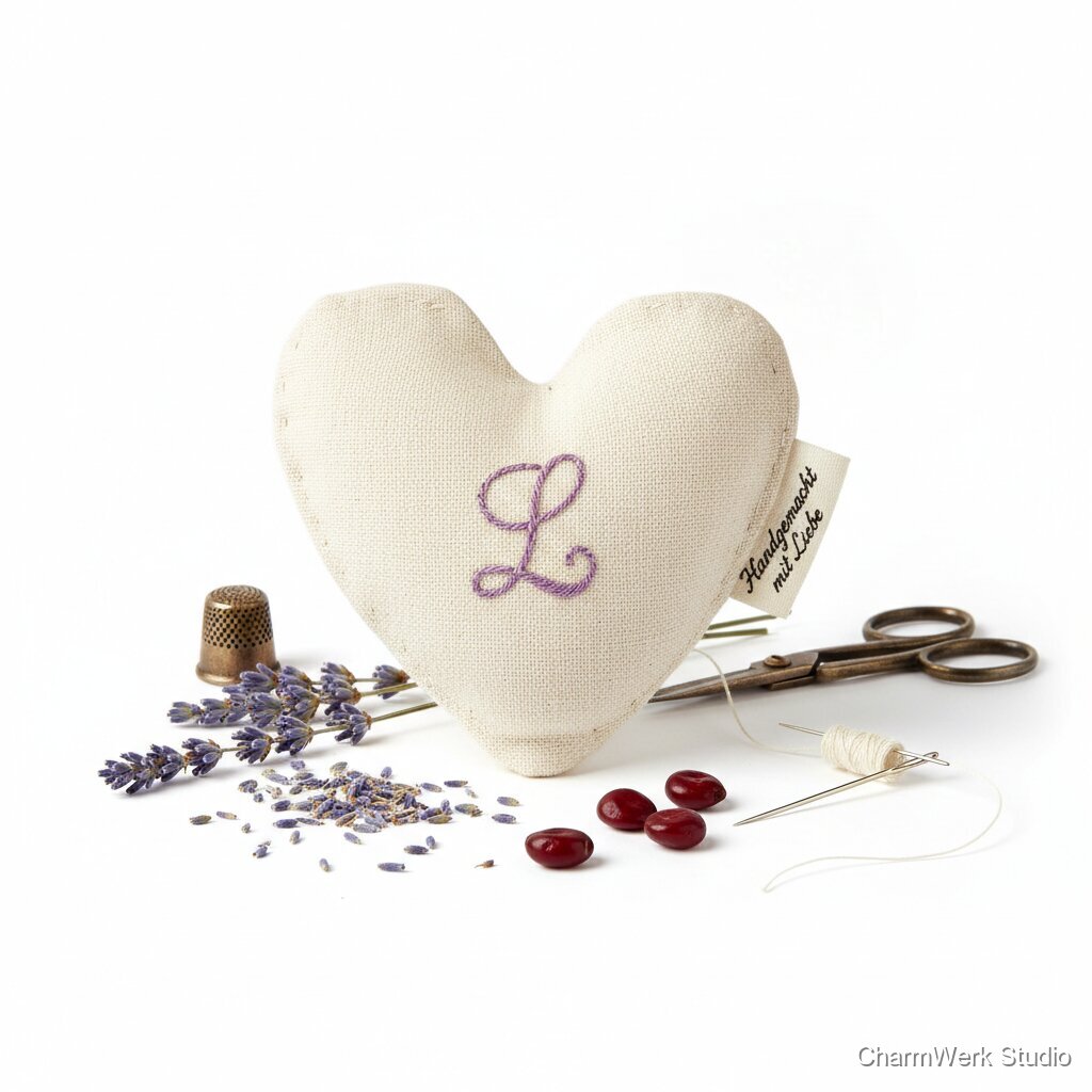 Handgenähter Lavendel-Wärmeherz-Beutel