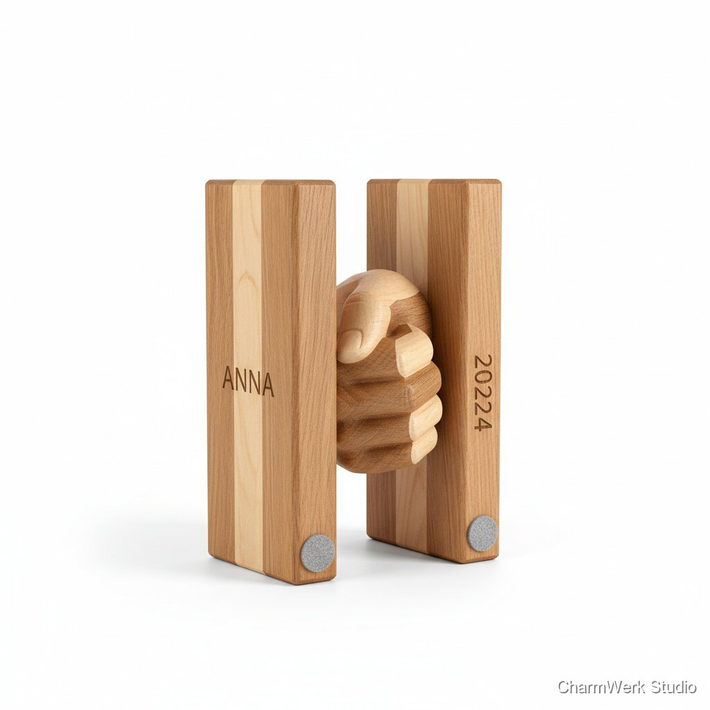 CNC-gefräste „Zwei Hände“ Skulptur als Buchstützen-Paar