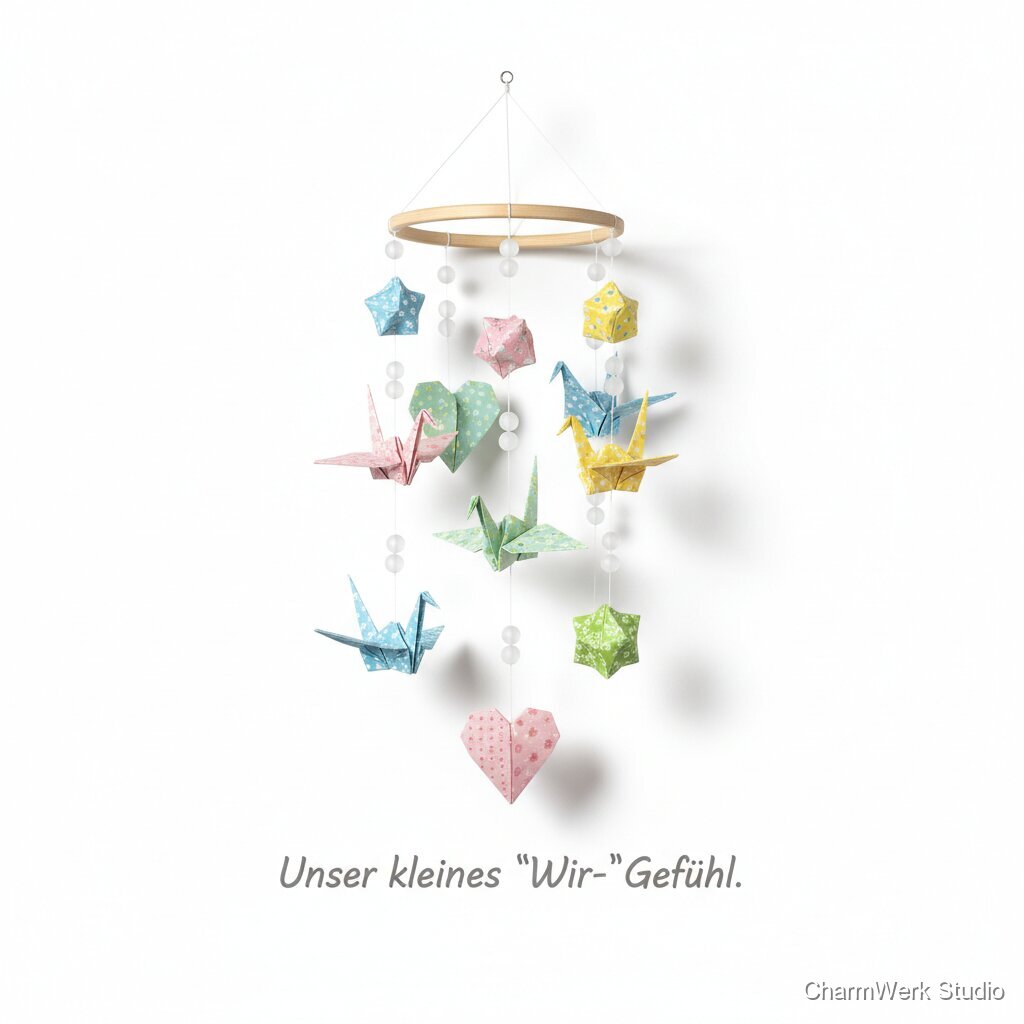 Handgefaltetes Liebes-Origami-Mobile fürs Fenster