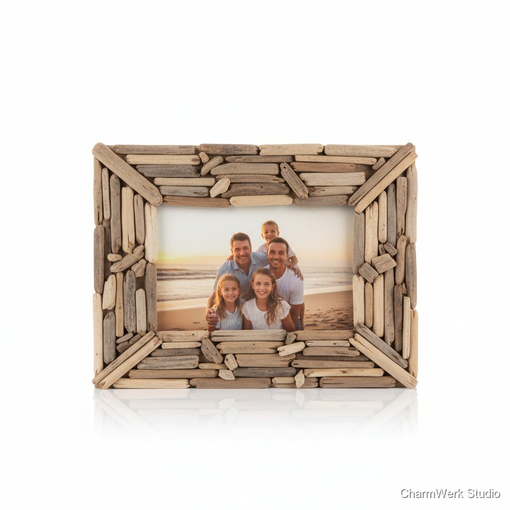 Personalisierter Bilderrahmen aus Treibholz-Collage