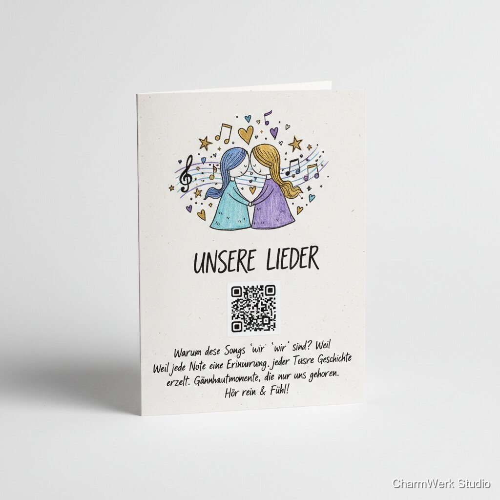 Handgeschriebene „Playlist“-Karte mit QR-Code