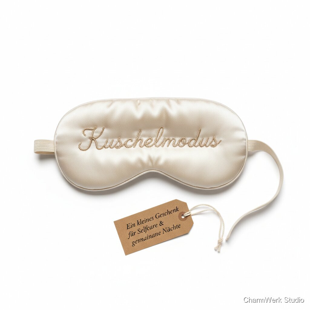 Handgenähte Schlafmaske „Kuschelmodus“ mit Namen