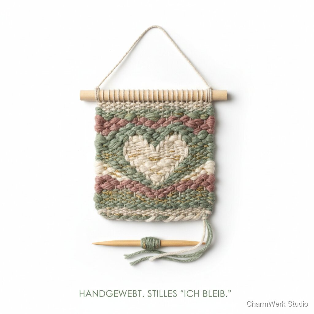 Handgewebtes Mini-Wandbild mit verstecktem Herzmuster