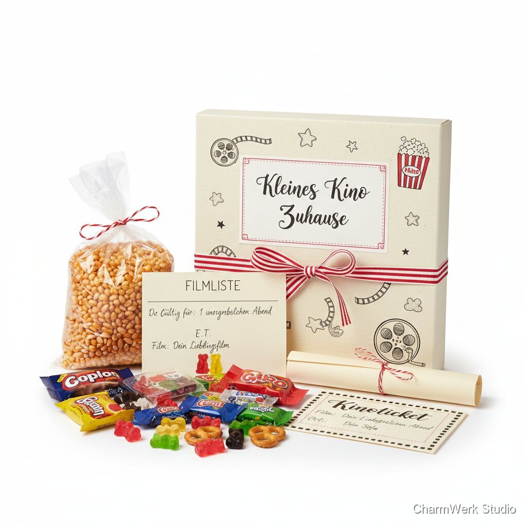 „Kleines Kino zuhause“-Geschenkbox handdekoriert