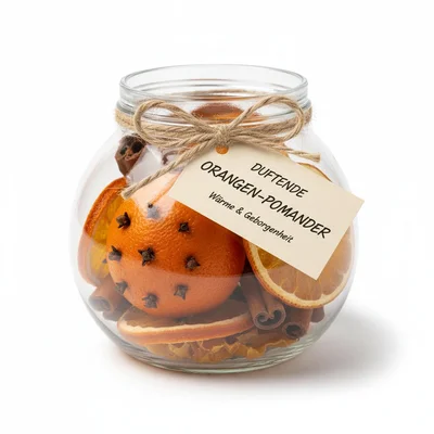Duftende Orangen-Pomander im Geschenkglas