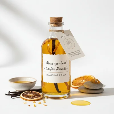 Handgefertigtes „Massageabend“-Set mit selbstgemachtem Öl