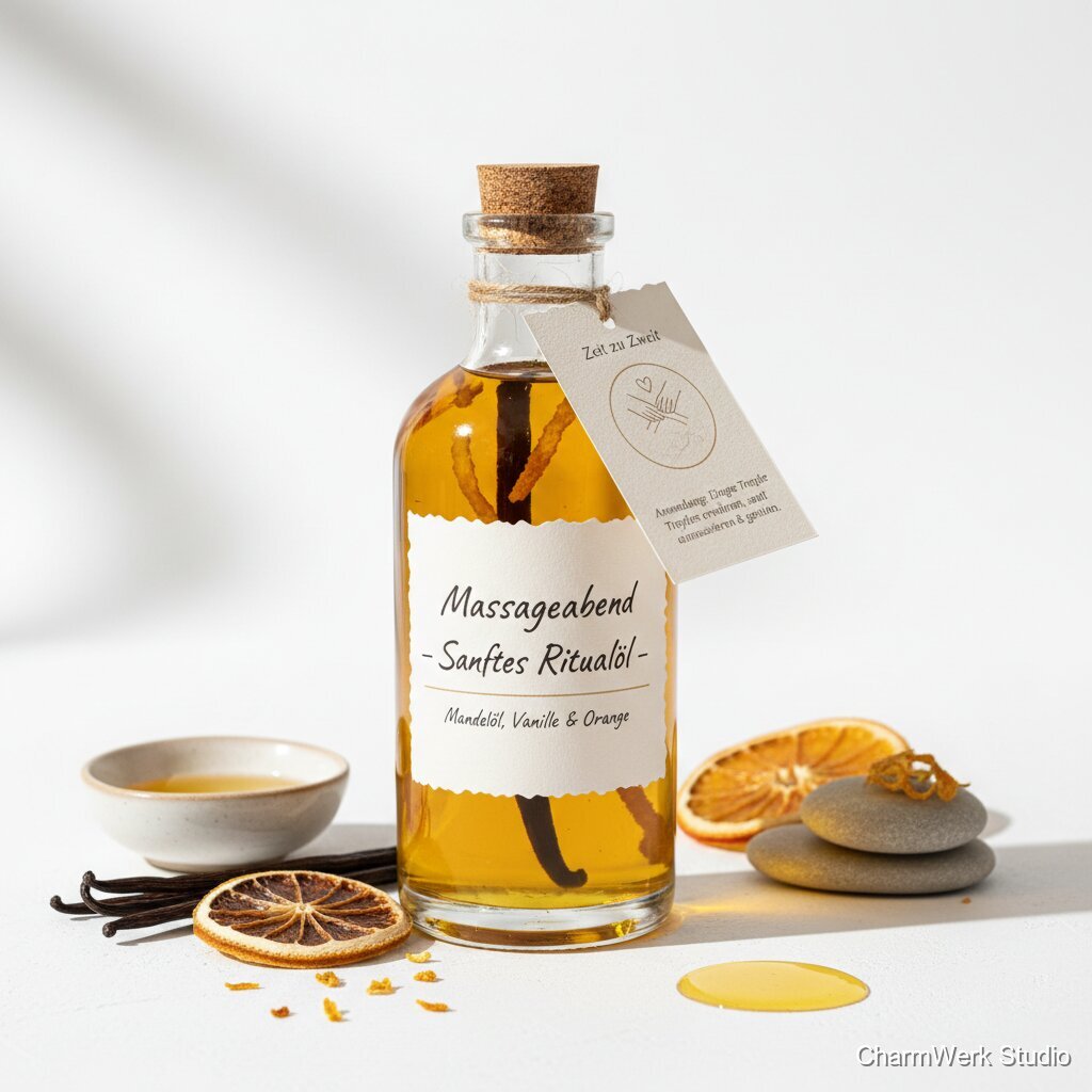 Handgefertigtes „Massageabend“-Set mit selbstgemachtem Öl
