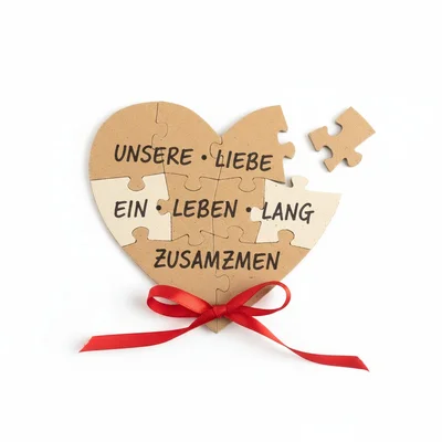 Handgefertigte „Puzzle“-Karte aus Karton in Herzform
