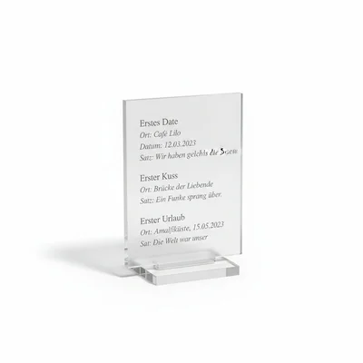 Gravierte „Erstes Mal“-Erinnerungsplakette aus Acryl