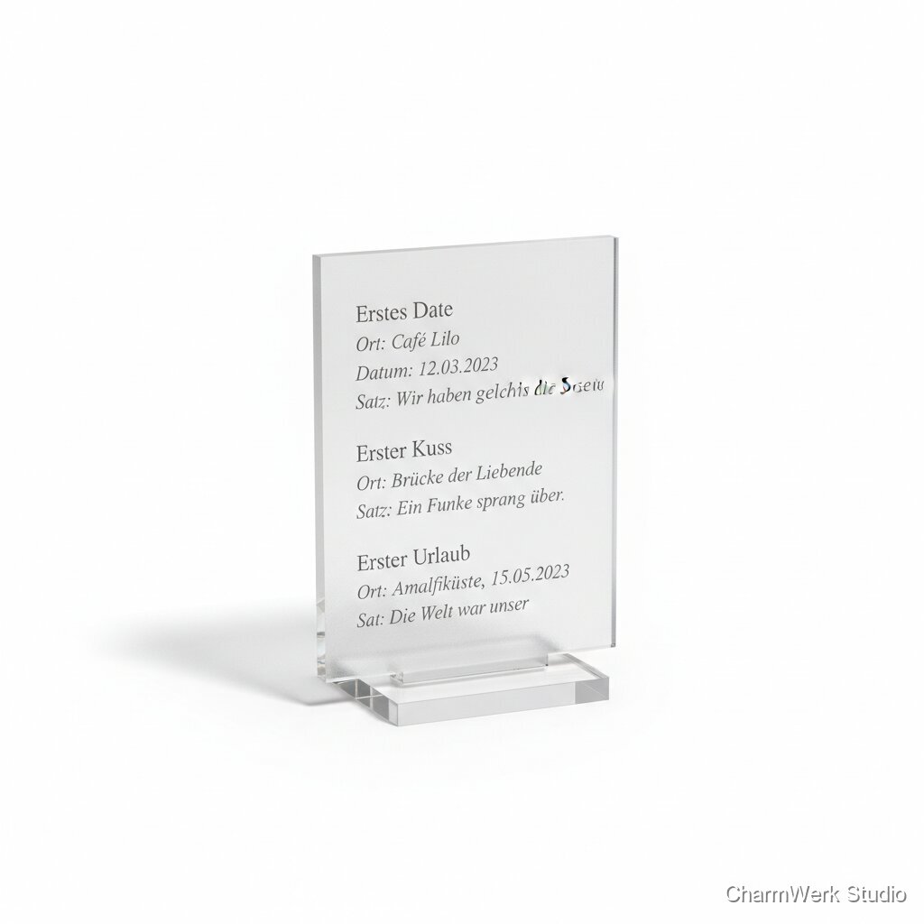 Gravierte „Erstes Mal“-Erinnerungsplakette aus Acryl