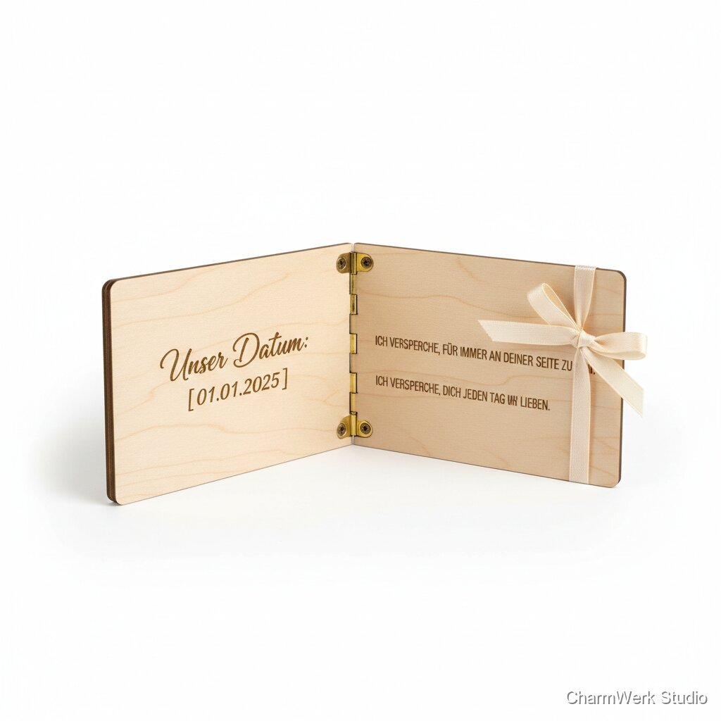 „Unsere Versprechen“ Holz-Klappkarte mit Gravur