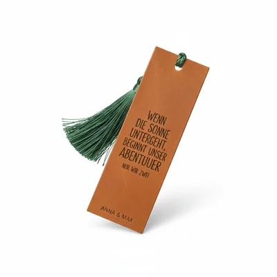 „Lieblingsspruch“ Leder-Lesezeichen mit Quaste