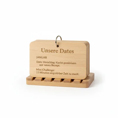 „Unsere Dates“ Tischkalender aus Holz mit Monatskarten