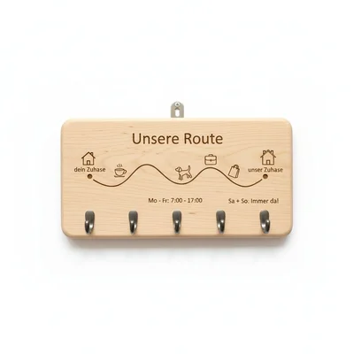 „Unsere Route“ Holz-Schlüsselbrett mit Haken
