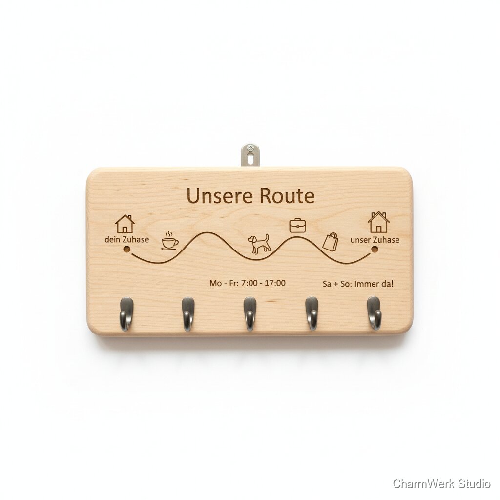 „Unsere Route“ Holz-Schlüsselbrett mit Haken