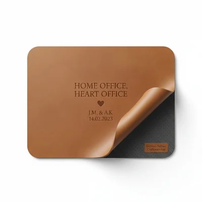 Leder-Mauspad „Home Office, Heart Office“