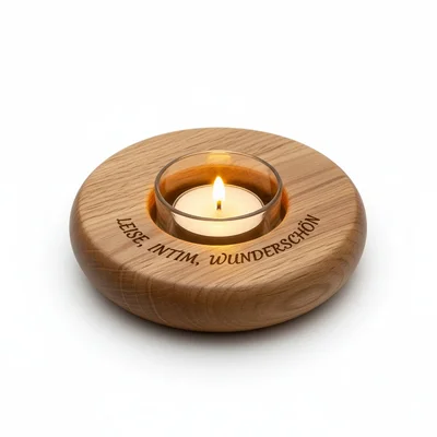 Holz-Kerzenhalter mit graviertem Innenrand