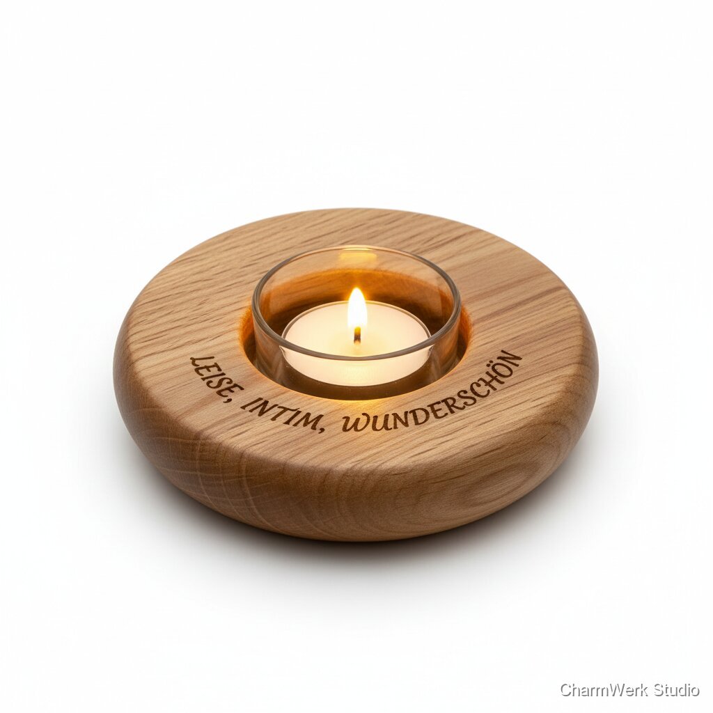 Holz-Kerzenhalter mit graviertem Innenrand