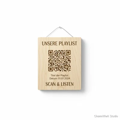 „Unsere Playlist“ Holzschild mit QR-Code