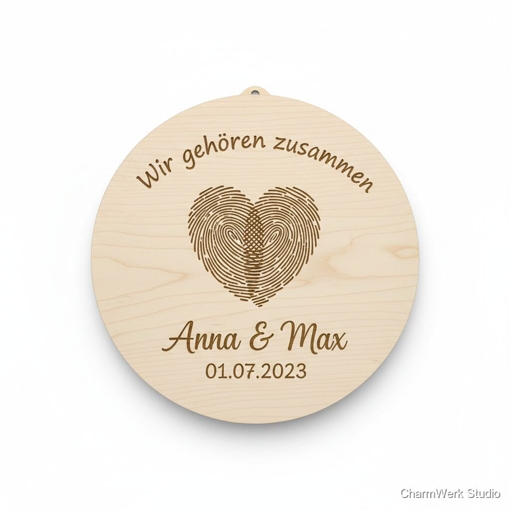 Holz-Wandkreis „Wir gehören zusammen“ mit Fingerabdruck-Herz