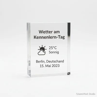Acryl-„Wetter am Kennenlern-Tag“-Display mit Daten