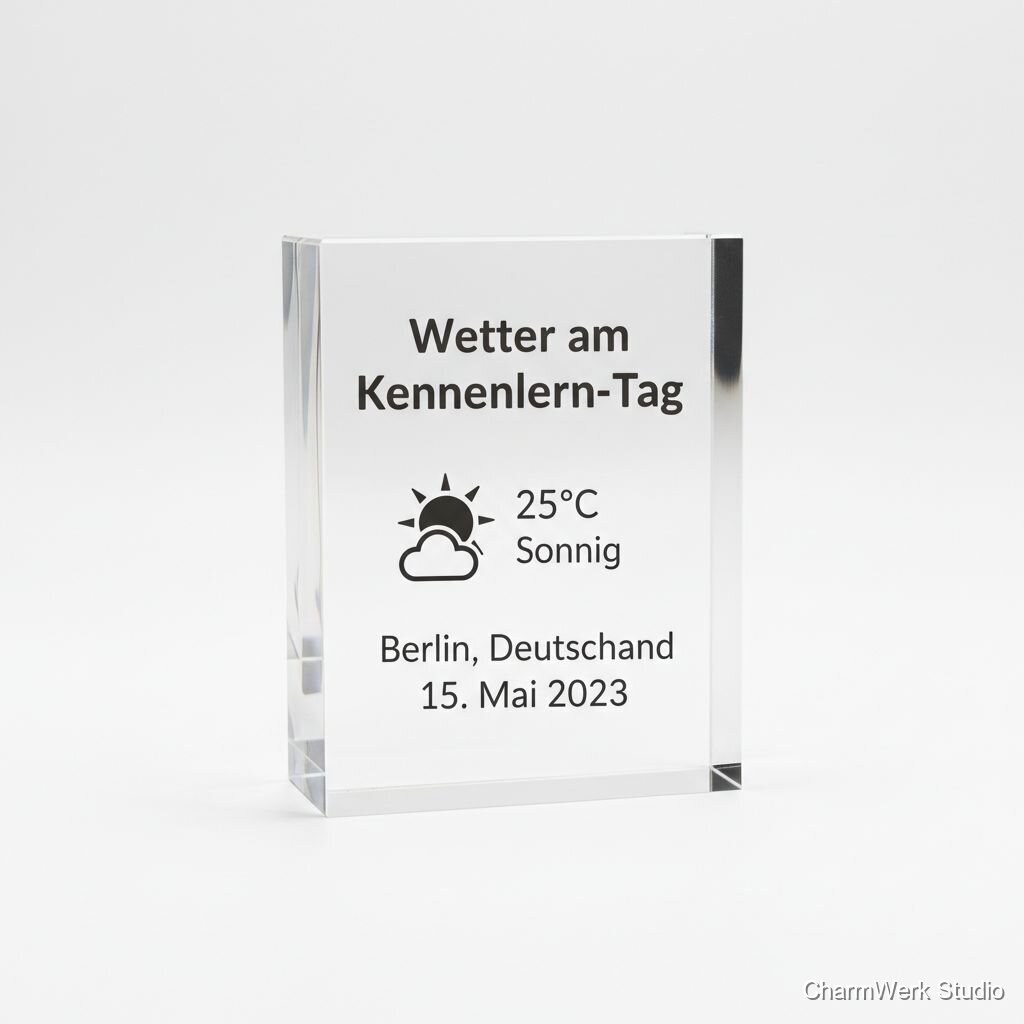 Acryl-„Wetter am Kennenlern-Tag“-Display mit Daten