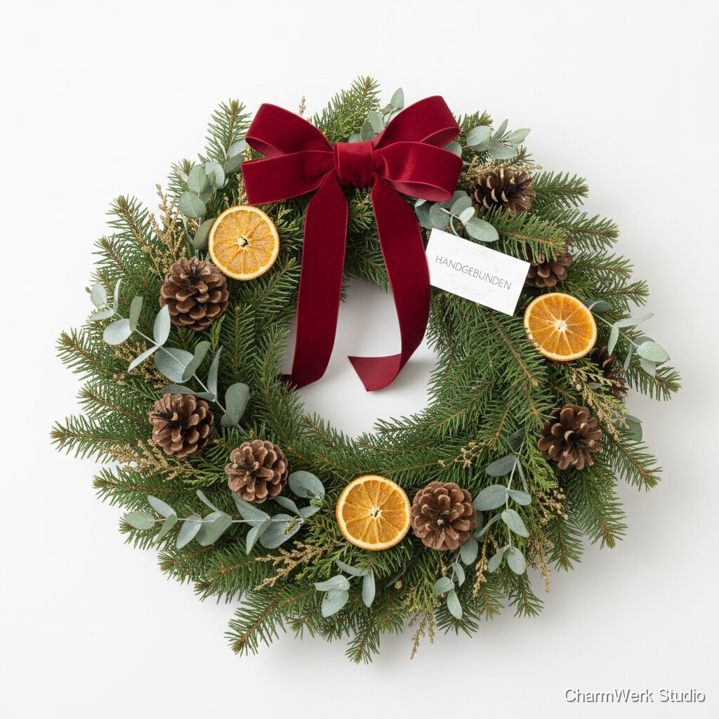 Handgebundener Winterkranz als Tür- oder Tischkranz