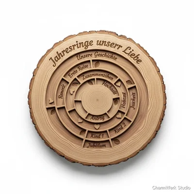 CNC-gefräste „Jahresringe unserer Liebe“-Baumscheiben-Tafel