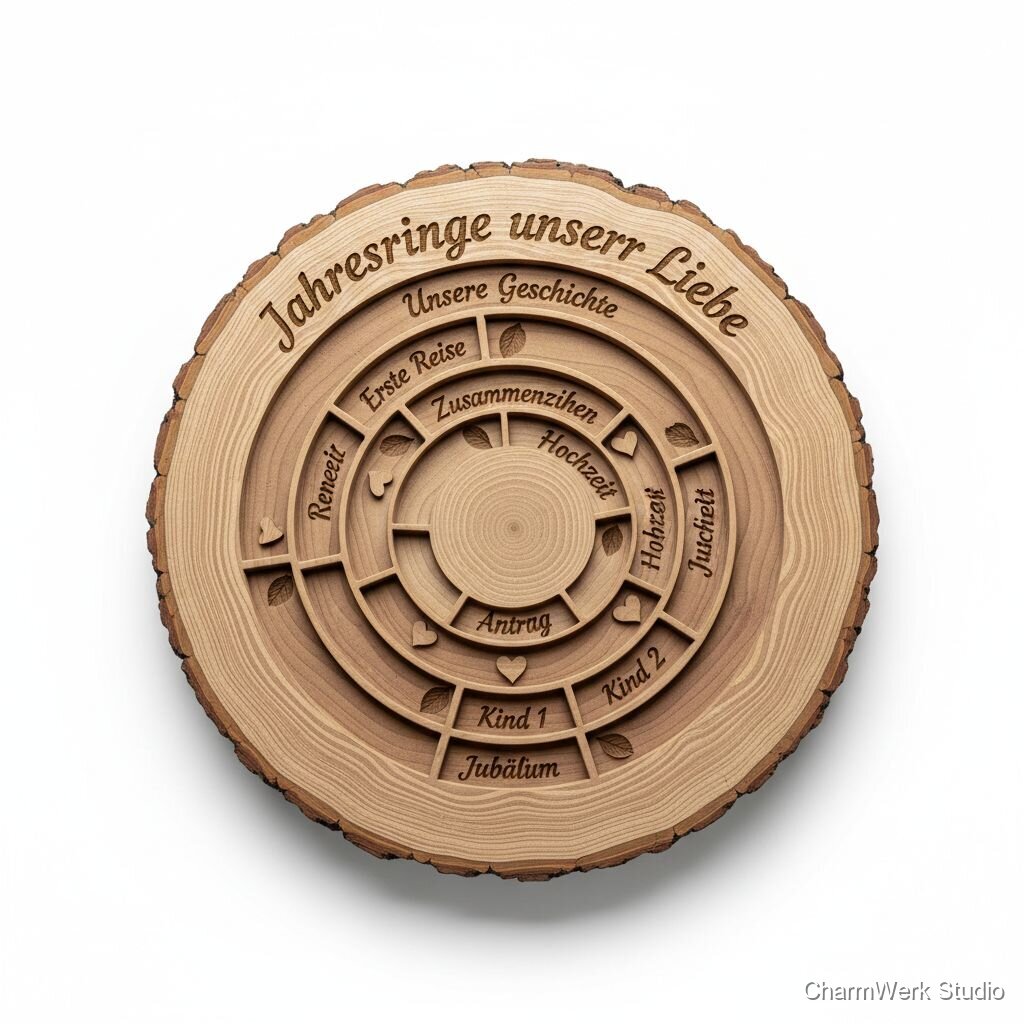 CNC-gefräste „Jahresringe unserer Liebe“-Baumscheiben-Tafel
