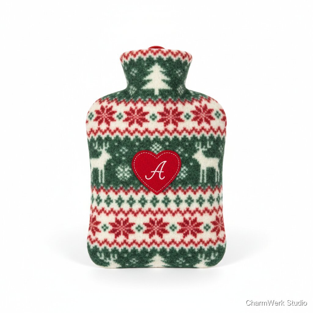 Genähte Wärmflasche im Weihnachtspulli-Look