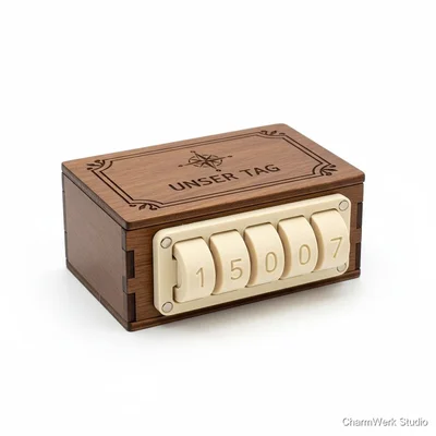 Combination: Gravierte Holzbox mit 3D-gedrucktem „Zahlenschloss“-Code