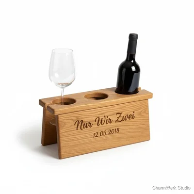 CNC-gefräster „Picknick zu zweit“-Klapphalter für Wein & Gläser