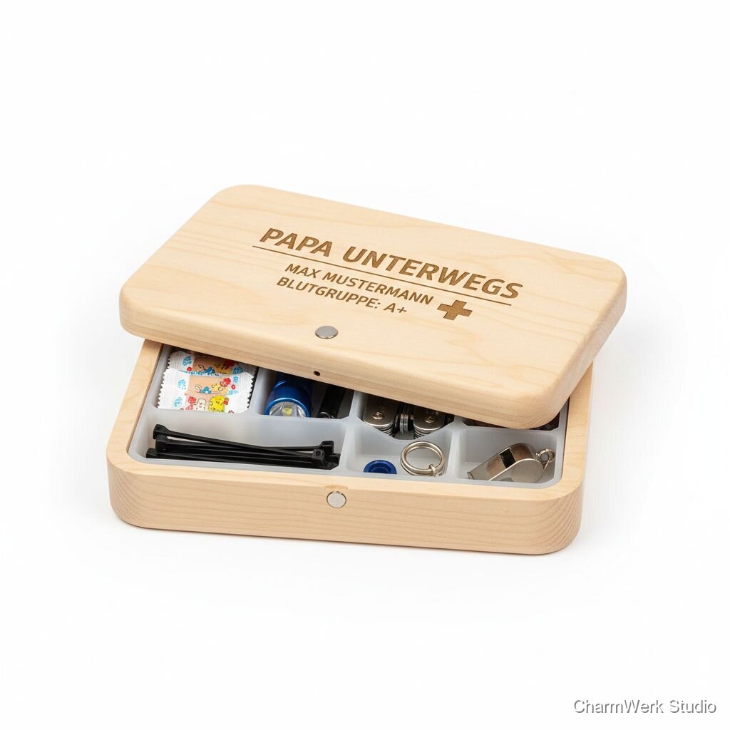 „Papa unterwegs“ Auto-Notfall-Set mit Gravurdeckel