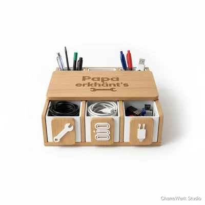 Schreibtisch-Organizer „Papa erklärt’s“ mit 3D-Icon-Fächern