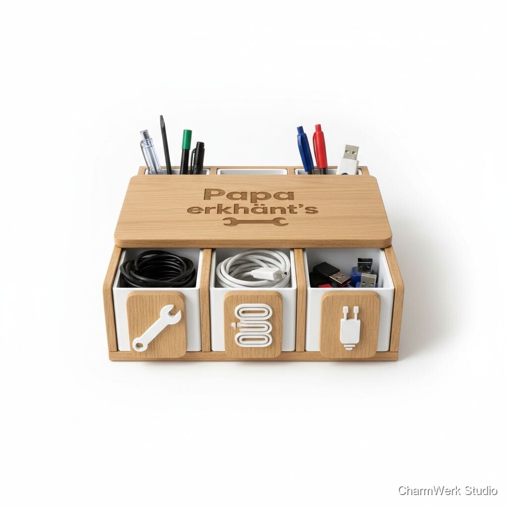 Schreibtisch-Organizer „Papa erklärt’s“ mit 3D-Icon-Fächern