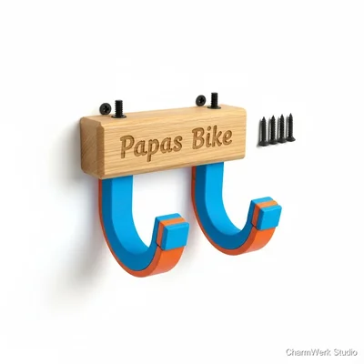 Fahrrad-Wandhalter „Papas Bike“ mit 3D-Hakenpolstern