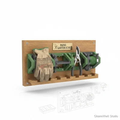Garten-Tool-Station mit 3D-Steckmodulen und Gravur