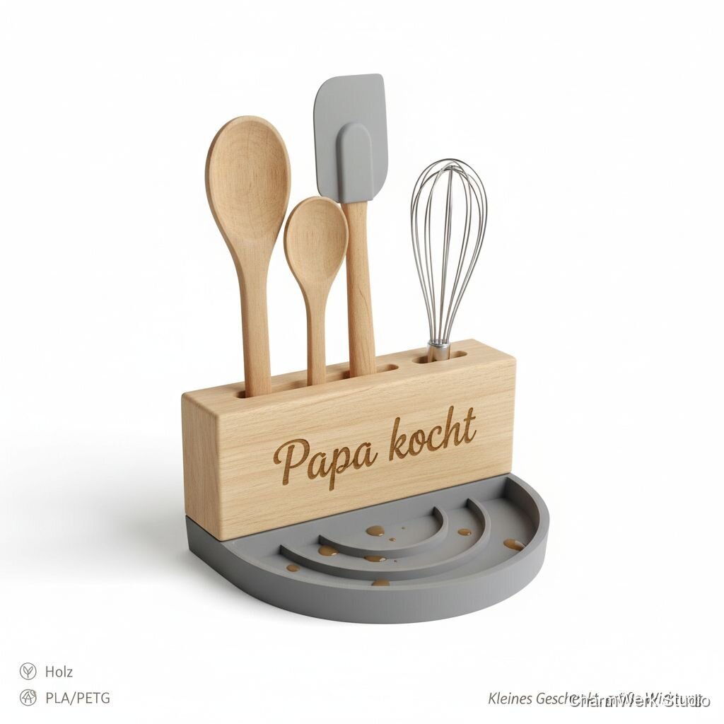 „Papa kocht“ Kochlöffel-Halter mit 3D-Ablagekante