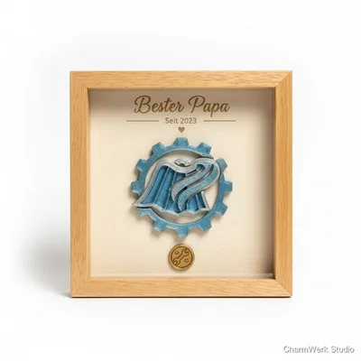 „Bester Papa“-Medaille im Schattenkasten mit 3D-Emblem