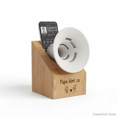 Smartphone-Verstärker „Papa hört zu“ mit 3D-Horn