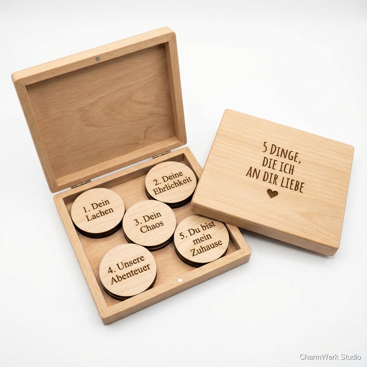 Lasergraviertes „5 Dinge, die ich an dir liebe“-Set