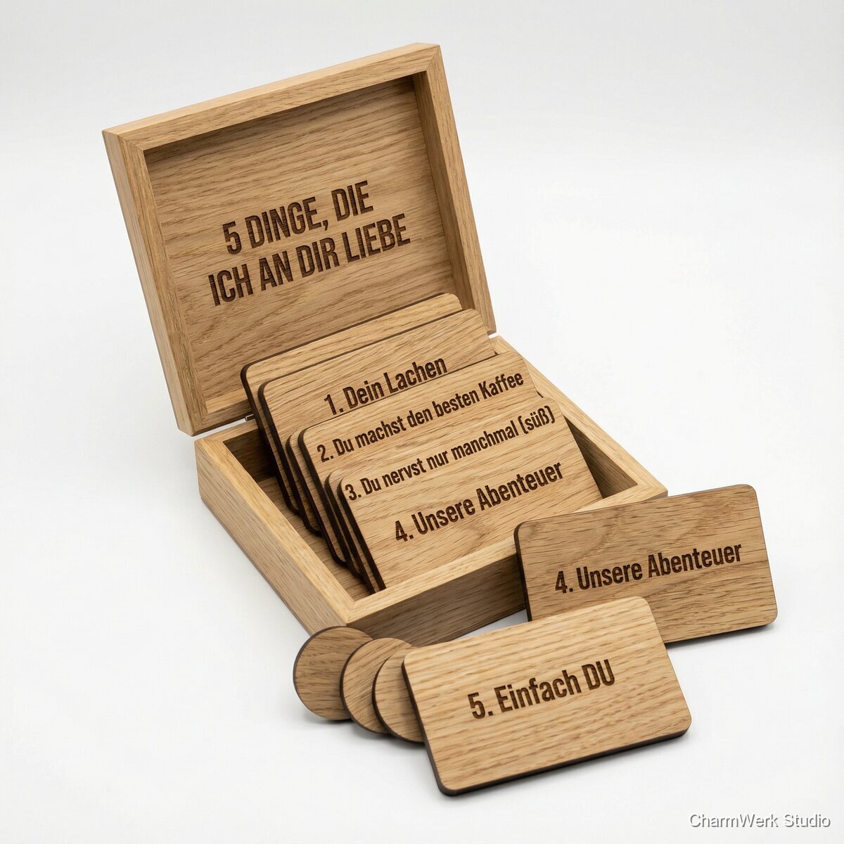 Lasergraviertes „5 Dinge, die ich an dir liebe“-Set - Seitenansicht