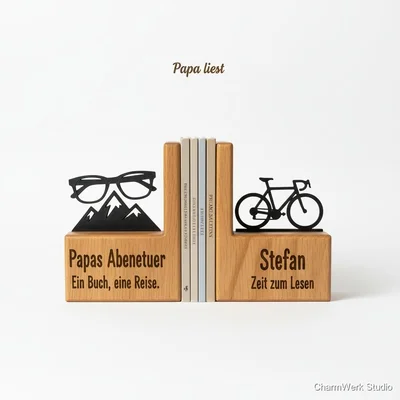 Buchstützen-Set „Papa liest“ mit 3D-Silhouetten