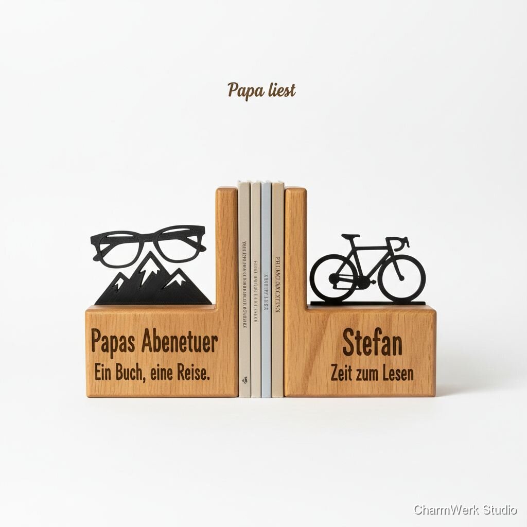 Buchstützen-Set „Papa liest“ mit 3D-Silhouetten