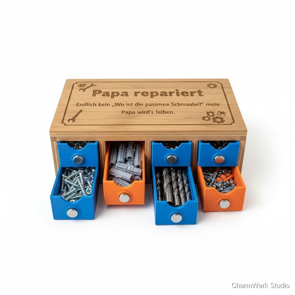 „Papa repariert“ Schrauben-Sortierbox mit 3D-Schubladen